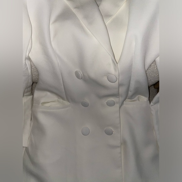White Blazer Dress Double Breasted Cutout Waist - Picture 4 of 9